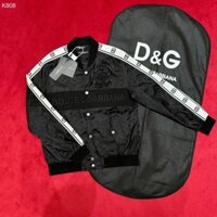 Áo khoác Bomber gió Dolce Gabbana họa tiết logo DG thêu đính đá kẻ sọc viền vai LA [ Hàng QC VIP ]