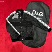 Áo khoác Bomber gió Dolce Gabbana họa tiết logo DG thêu đính đá kẻ sọc viền vai LA TANYA