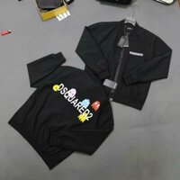 Áo khoác bomber gió nam nữ DSQ in chữ Dsq2 hình con ma hai mặt bo ống chun sọc gân 2 lớp 2024