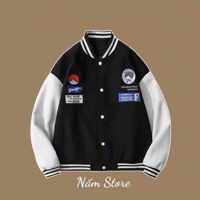Áo khoác bomber in hình unisex form rộng style ulzzang - Áo khoác bóng chày màu đen, nâu, xanh Nấm Store - be,M