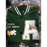 Áo Khoác Bomber Jacket Chất Nỉ Bông LUCKY Form Rộng Unisex Nam Nữ Phối Phong Cách Ulzzang KUN - XANH - XL 59 - 68KG < 1M75