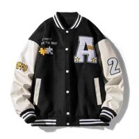Áo Khoác Bomber Jacket Chất Nỉ Bông LUCKY Form Rộng Unisex Nam Nữ Phối Phong Cách Ulzzang - ĐEN - L 50 - 58KG <1M67