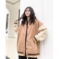 Áo khoác bomber jacket dù 2 lớp form rộng unisex thu đông nam nữ bóng style bóng chày 3 màu lạ mắt - ĐEN - S