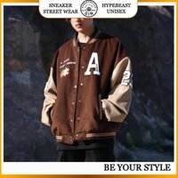Áo khoác bomber jacket nam nữ hình in Lucky chất nỉ bông cao cấp varsity a chock lucky unisex thêu 2 lớp - Gin Store - M