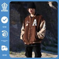 Áo khoác bomber jacket nam nữ hình in Lucky chất nỉ bông cao cấp varsity a chock lucky unisex thêu 2 lớp - Gin Store - XL