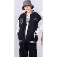 Áo khoác bomber jacket nam nữ unisex thêu chư G 2 lớp, chất nỉ bông siêu đẹp - ĐEN - SIZE M