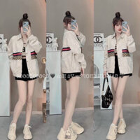 Áo khoác bomber kaki cổ sơ mi GG form rộng nam nữ thời trang hàn quốc