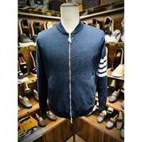 Áo khoác Bomber len Thombrowne Xanh than kẻ sọc tay logo vỏ sò lông thêu lưng LA MK