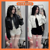 Áo Khoác BomBer MiuMiu, Áo Khoác Da Dáng Croptop Dài Tay Phong Cách Hàn Quốc Trẻ Trung Năng Động
