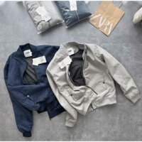 Áo khoác bomber nam dây kéo chất da lộn 2 lớp dày dặn