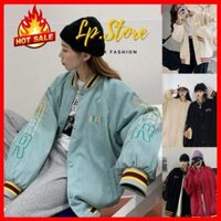 Áo Khoác Bomber Nam Nữ - Áo Khoác Kaki Unisex EOHFFRU Vải Nhung Siêu Hot - LP.STORE - Kem