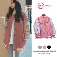 Áo khoác bomber nam nữ jacket CHERRYSWEET nhung tăm dày dặn, chất nỉ tăm form rộng unisex T010