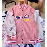 Áo khoác bomber nam nữ jacket nhung tăm dày dặn CHERRY, áo bomber nỉ sweater deep hot hit form to rộng unisex T010 - Hồng