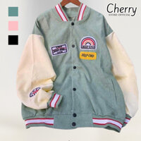 Áo khoác bomber nam nữ jacket nhung tăm dày dặn CHERRY chất nỉ tăm hot hit form to rộng unisex T010
