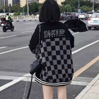 Áo khóac bomber nam nữ kẻ caro form rộng,áo khoác in chữ TAKKEP phong cách unisex trangthu