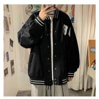 Áo Khoác Bomber NAM NỮ Phối Màu - ĐEN,M