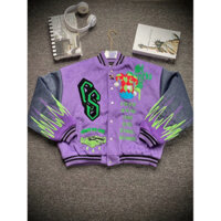 Áo Khoác BomBer Nam Thêu Rắn Trần Bông Cực Dày Dặn Lông Cừu