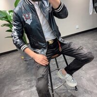 Áo khoác bomber nam viền kẻ trắng cá tính Hot trend 2019