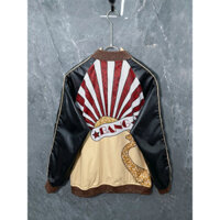 Áo Khoác Bomber Nâu Tây Đen Họa Tiết Mặ Trời Hót Hít - Áo Bomber Bang Họa Tiết Bling Bling Cao Cấp