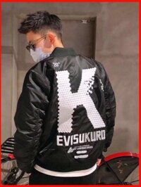 ♞,♘Áo khoác Bomber nhiều túi thêu nam Evisu Áo khoác Cotton mới