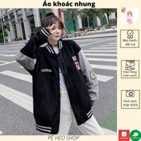 Áo khoác bomber nhung 33 AKN12 nam nữ form rộng Unisex dày dặn - PÉ HEO SHOP