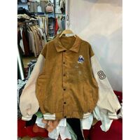 ÁO KHOÁC BOMBER NHUNG TĂM Unisex Form Rộng - Nâu đậm,XL