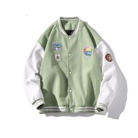 Áo khoác bomber Nỉ Áo bomber Cardigan cài nút Cotton cao cấp trần bông dày mịn form Unisex nam nữ - Bomber xanh lá - Size M 40-55kg