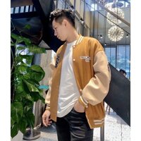Áo khoác bomber nỉ in Diner khoá nút Cardigan trần bông form rộng Unisex nam nữ - Vàng nâu 2020