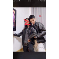 Áo khoác bomber nỉ phối tay da thêu 03 cúc bấm nam nữ mặc đôi chất dày dặn siêu đẹp trẻ trung phong cách hàn quốc