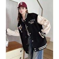 Áo khoác bomber nỉ unisex from rộng thêu  logo cá tính - Áo bóng chày thời trang basic thêu logo họa tiết năng động trẻ