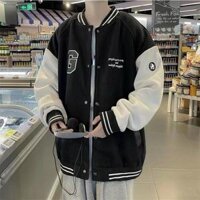 Áo khoác bomber NỉÁo bomber G cài nút Cotton cao cấp trần bông dày mịn form Unisex nam nữ 45-65kg - ĐEN - L