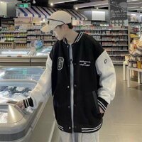 Áo khoác bomber NỉÁo bomber G cài nút Cotton cao cấp trần bông dày mịn form Unisex nam nữ 45-65kg - ĐEN - M