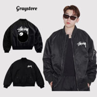 Áo Khoác Bomber Nike Bia Stussy Nam Nữ phong cách Hàn Quốc,hàng xịn đẹp mặc siêu ấm 3 Lớp Trần Bông GRAY STORE