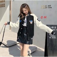 Áo khoác bomber nữ cổ tàu chất nỉ bông phối màu đẹp