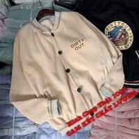 Áo Khoác Bomber Nữ Nam Couple Nỉ Bông Dày Dặn Hàng QC Áo Bomber Nữ Cardigan Nỉ Nam Nữ in CANDLES - Kem Đậm