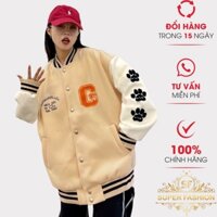 Áo Khoác Bomber Nữ Nút Cài SUPER FASHION Chất Nỉ Mềm In Logo Đẹp Phối Màu Form Rộng Trẻ Trung