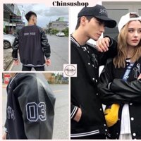 Áo Khoác Bomber NY , Áo Khoác Nỉ Phối Tay Da ny Hàng Cao Cấp 2022 dáng đẹp