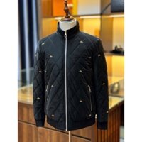 Áo khoác Bomber phao Dolce Gabbana Đen họa tiết vương miện Vàng logo DG thêu kẻ ô LA