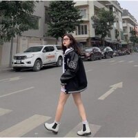 áo khoác bomber phối tay da , áo khoác bóng chày M09