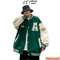 Áo Khoác Bomber Thêu Chữ A Form Rộng Unisex Chất Nỉ Bông feesize dưới 60kg - ThoiTrang - XANH LÁ - FREESIZE <60KG