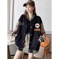 Áo khoác bomber thêu chữ logo bo viền cá tính, Áo bóng chày thời trang họa tiết trẻ trung năng động - EOBI