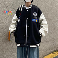 Áo Khoác Bomber Thêu Hình Cô Bé Cậu Bé Ulzzang Unisex Dáng Rộng Nam Nữ - MM - M - Màu Đen