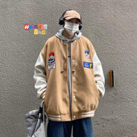 Áo Khoác Bomber Thêu Hình Cô Bé Cậu Bé Ulzzang Unisex Dáng Rộng Nam Nữ - MM - M - Màu Kem