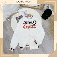 Áo khoác bomber trắng thu đông 2 mặt dày dặn may đáp nổi, bo sịn sò- Yocha shop