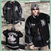 Áo Khoác Bomber Unisex Form Rộng Áo Khoác Nỉ Phối Tay Da In Hình Ô Tô Chữ D Freesize Unisex Nam Nữ