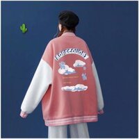 Áo Khoác Bomber Varsity Jacket in AR Chất Nỉ Mịn Đẹp Unisex Nam Nữ - Hồng - Ldưới 60kg