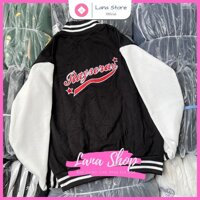 Áo Khoác Bomber Varsity Jacket Thêu Chữ R Raysoran Chất Nỉ Bông Mịn Đẹp - Đen - Freesize dưới 60kg