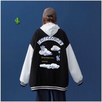 Áo Khoác Bomber Varsity Jacket in AR Chất Nỉ Mịn Đẹp Unisex Nam Nữ - Đen - Ldưới 60kg