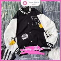Áo Khoác Bomber Varsity Jacket in chữ R Girl Power cá tính form Unisex - Đen - Freesize dưới 60kg