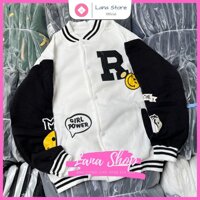 Áo Khoác Bomber Varsity Jacket in chữ R Girl Power cá tính form Unisex - Trắng - Freesize dưới 60kg
